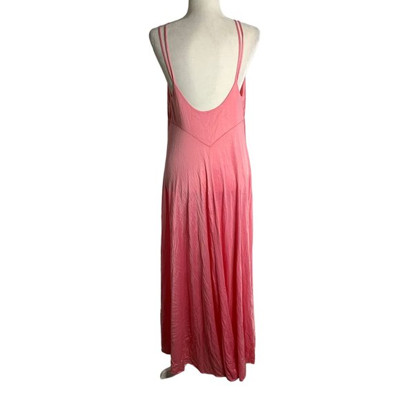 Vintage 70s Nylon Nightgown M Pink Pullover V Neck Spaghetti Straps Low Back - Picture 5 of 6